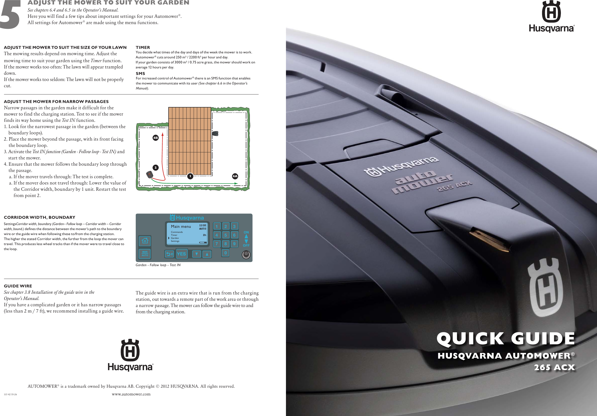 Page 1 of 2 - Husqvarna Husqvarna-265-Acx-Users-Manual- QG, Automower, 265 ACX, 2012  Husqvarna-265-acx-users-manual