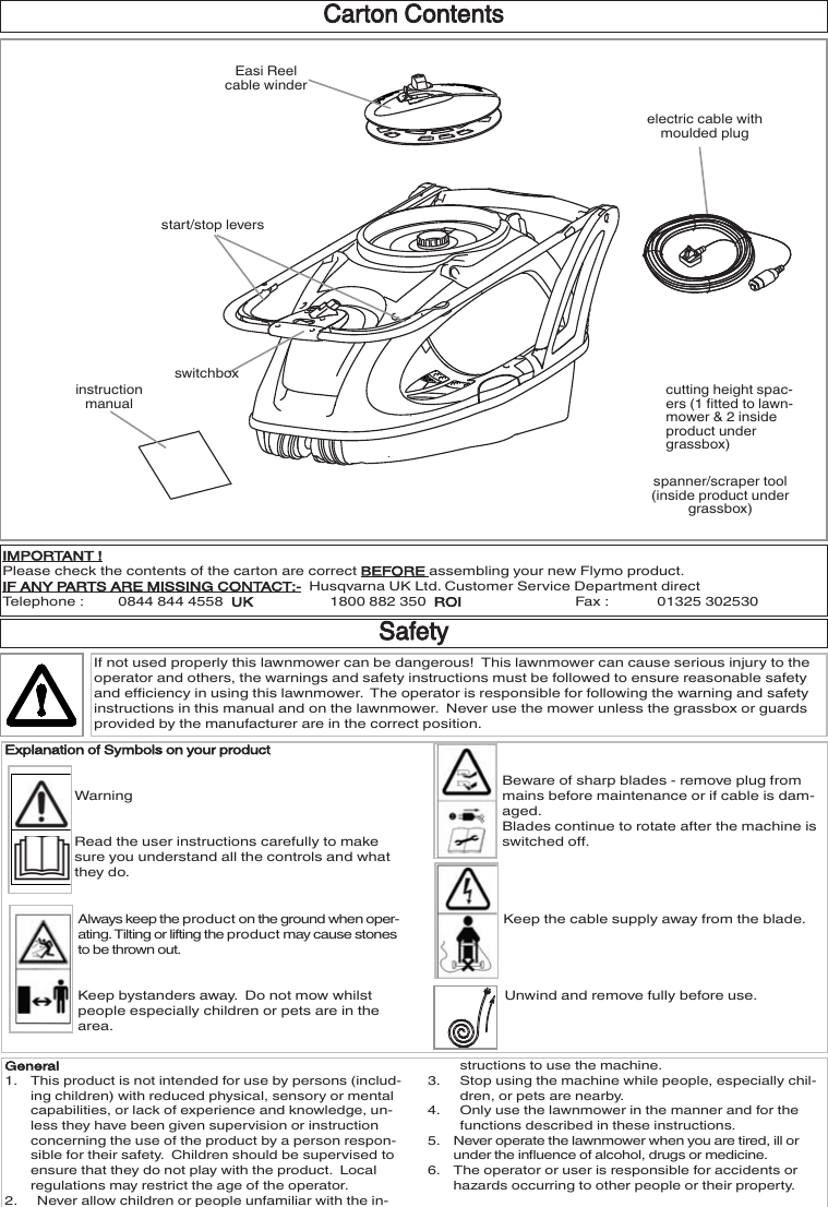 Page 2 of 9 - Husqvarna Husqvarna-360-Users-Manual- OM, Flymo, Glide Master 340, 360, 380, 966952901, 966953001, 966953101, 2012-03, Lawn Mower  Husqvarna-360-users-manual