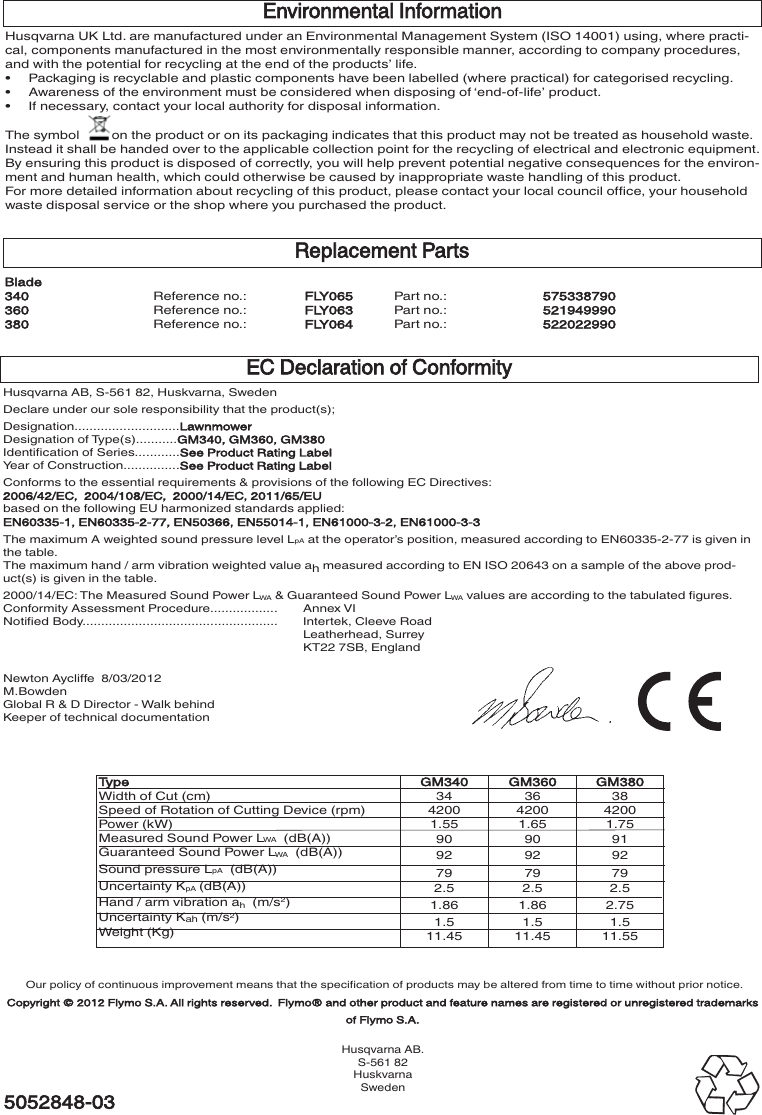 Page 9 of 9 - Husqvarna Husqvarna-360-Users-Manual- OM, Flymo, Glide Master 340, 360, 380, 966952901, 966953001, 966953101, 2012-03, Lawn Mower  Husqvarna-360-users-manual