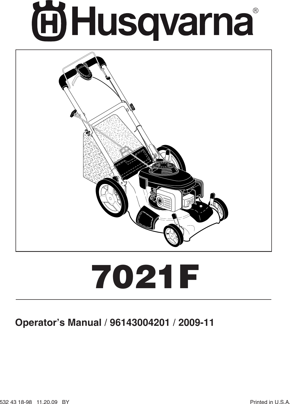 Husqvarna 7021f Users Manual Om 7021f 2009 11 Lawn Mowers