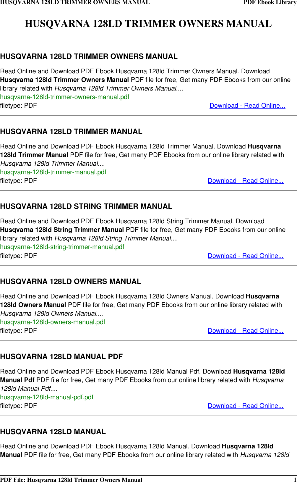 Page 1 of 4 - Husqvarna Husqvarna-Brush-Cutter-128Ld-Users-Manual- 128LD TRIMMER OWNERS MANUAL  Husqvarna-brush-cutter-128ld-users-manual