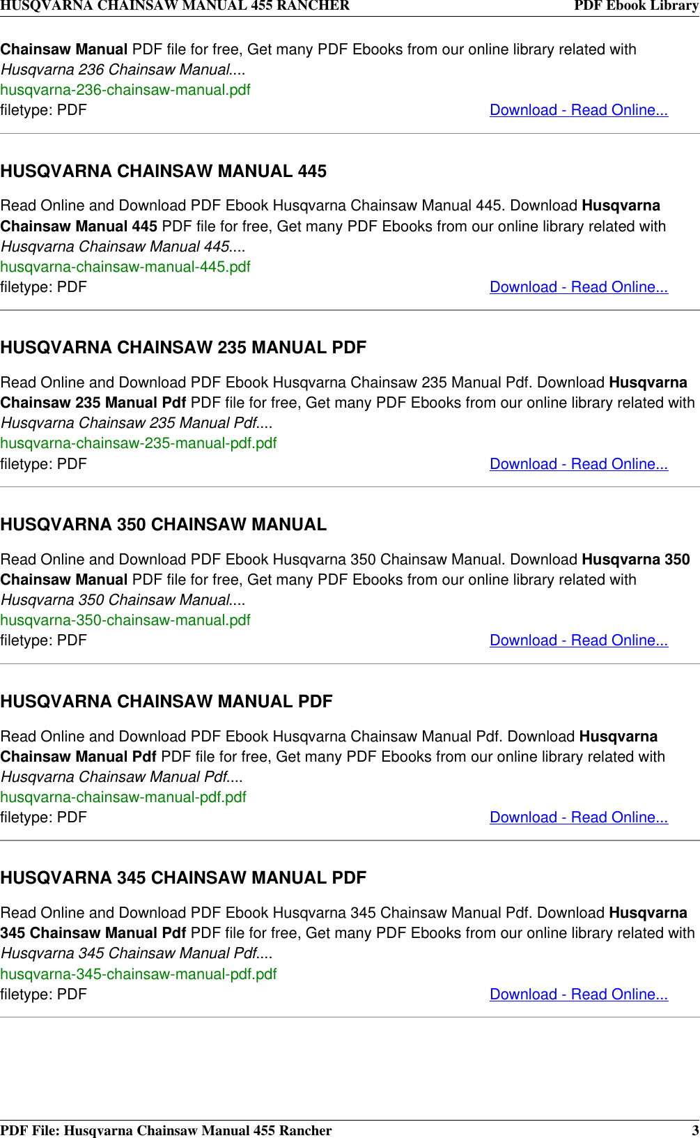 Page 3 of 4 - Husqvarna Husqvarna-Chainsaw-455-Rancher-Users-Manual- CHAINSAW MANUAL 455 RANCHER  Husqvarna-chainsaw-455-rancher-users-manual