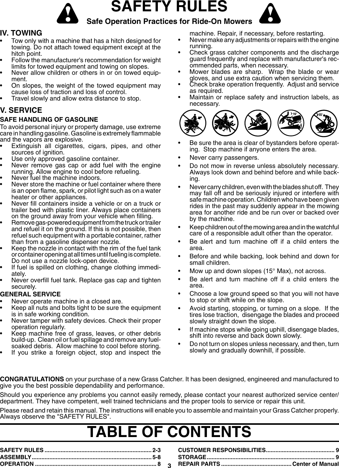 Page 3 of 10 - Husqvarna Husqvarna-H242Sl-Users-Manual- OM, H 242 SL Grass Catcher, 960730004, 2006-12, Accessory (Ride Mower)  Husqvarna-h242sl-users-manual