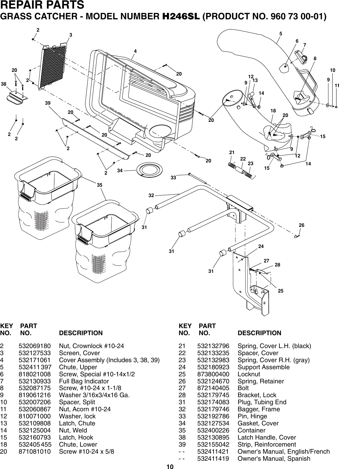 Page 10 of 10 - Husqvarna Husqvarna-H246Sl-Users-Manual- OM, H 246 SL Grass Catcher, 960730001, 2006-12, Accessory (Ride Mower)  Husqvarna-h246sl-users-manual
