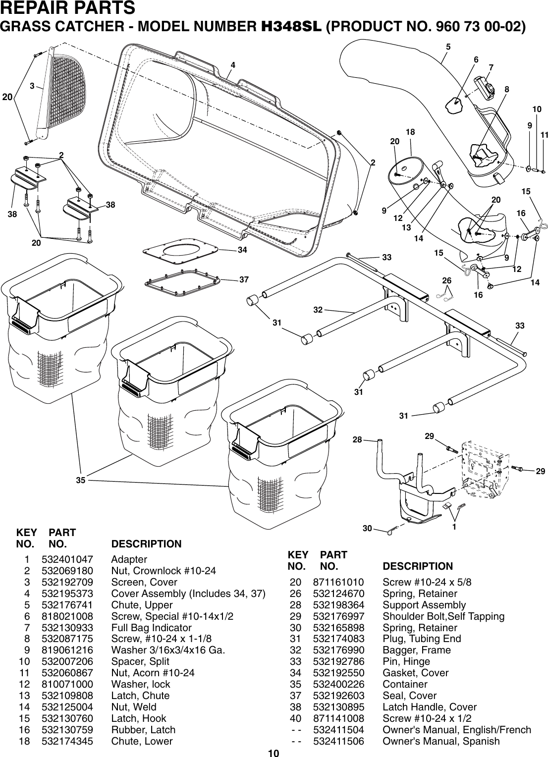 Page 10 of 10 - Husqvarna Husqvarna-H348Sl-Users-Manual- OM, H 348 SL Grass Catcher, 960730002, 2007-03, Accessory (Ride Mower)  Husqvarna-h348sl-users-manual