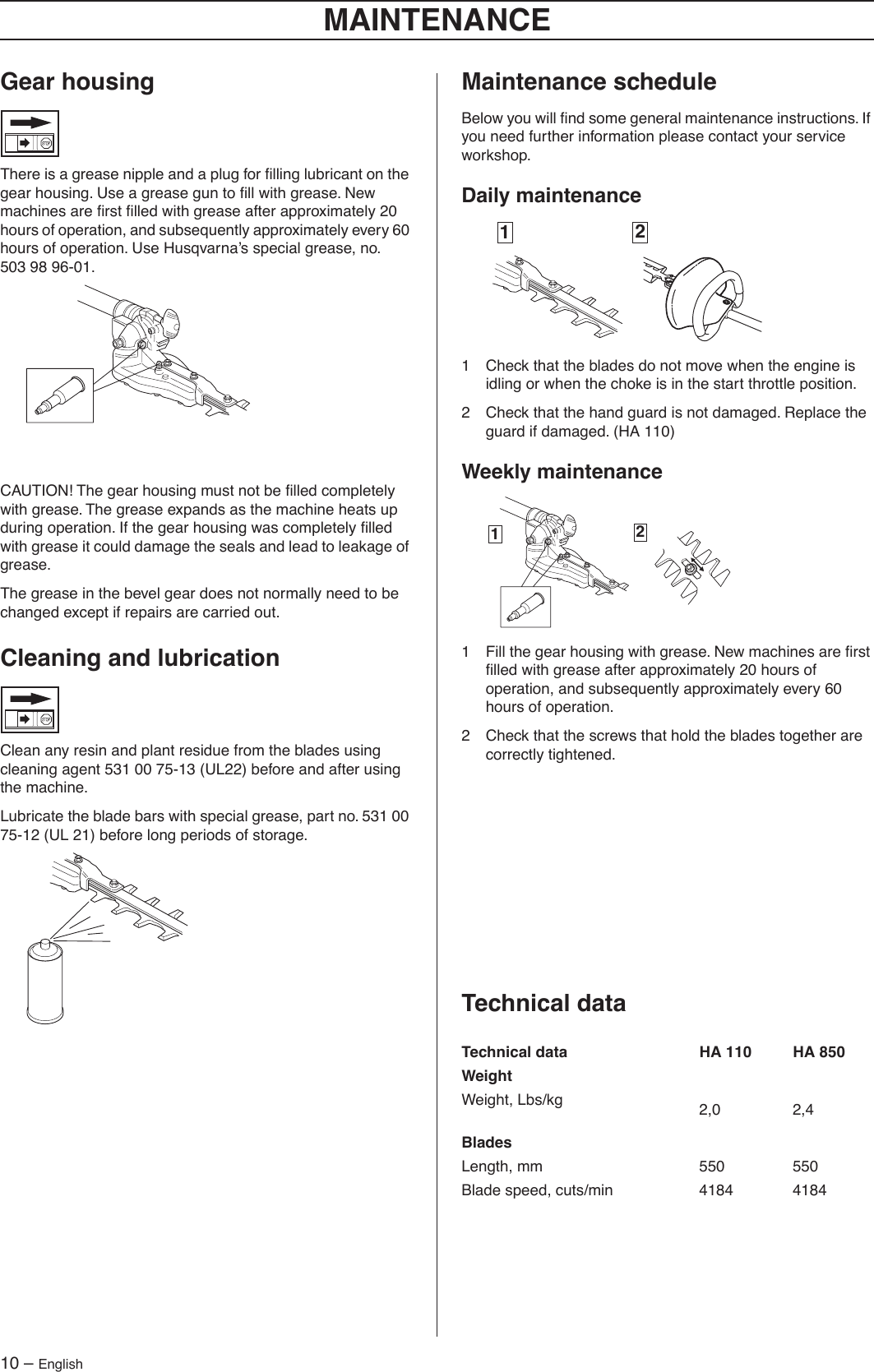 Page 10 of 11 - Husqvarna Husqvarna-Ha110-Ha850-Hedge-Trimmer-Attachment-2005-07-Owner-S-Manual OM, HA110, HA850, Hedge Trimmer Attachment, 2005-07