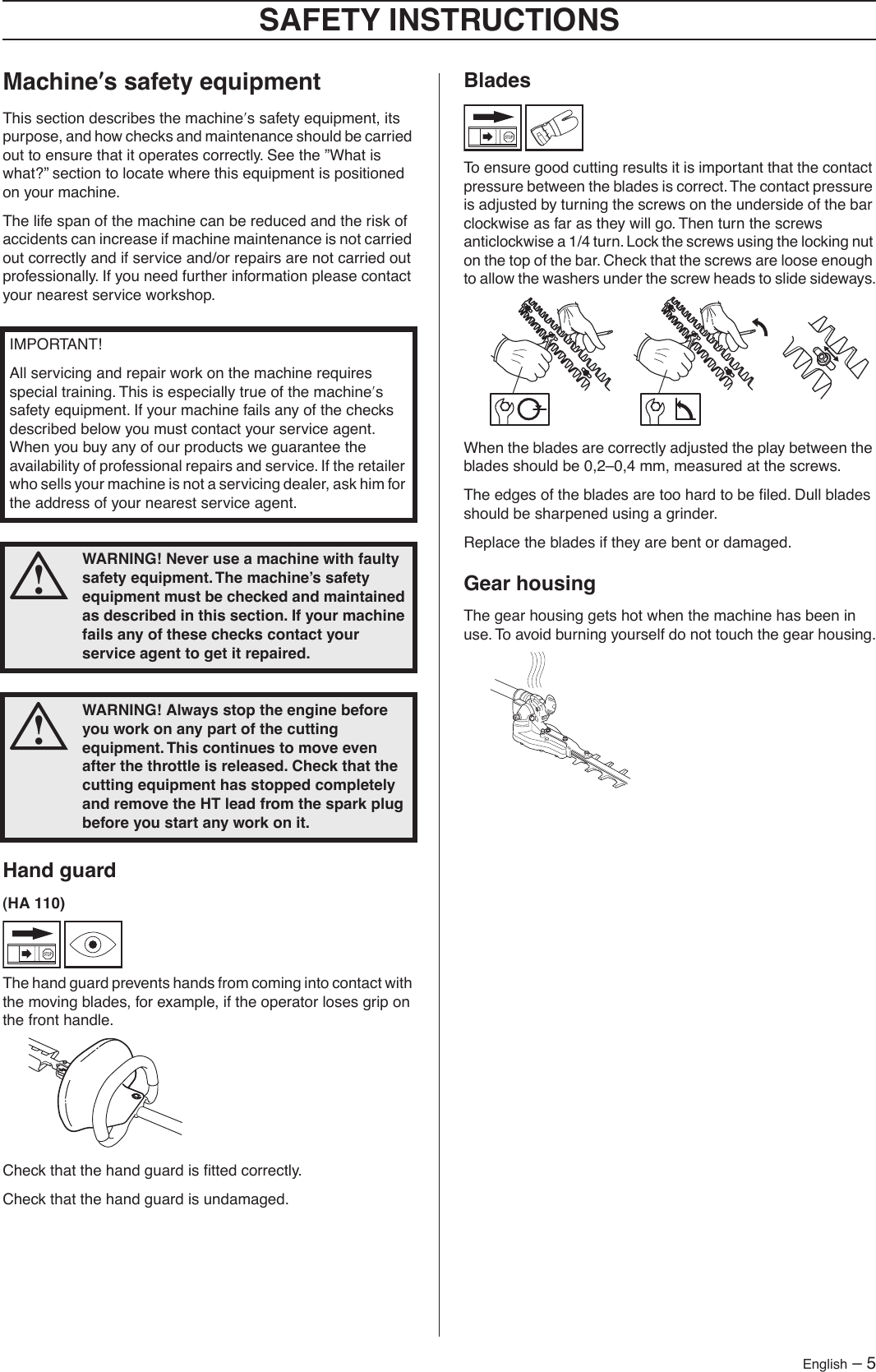 Page 5 of 11 - Husqvarna Husqvarna-Ha110-Ha850-Hedge-Trimmer-Attachment-2005-07-Owner-S-Manual OM, HA110, HA850, Hedge Trimmer Attachment, 2005-07