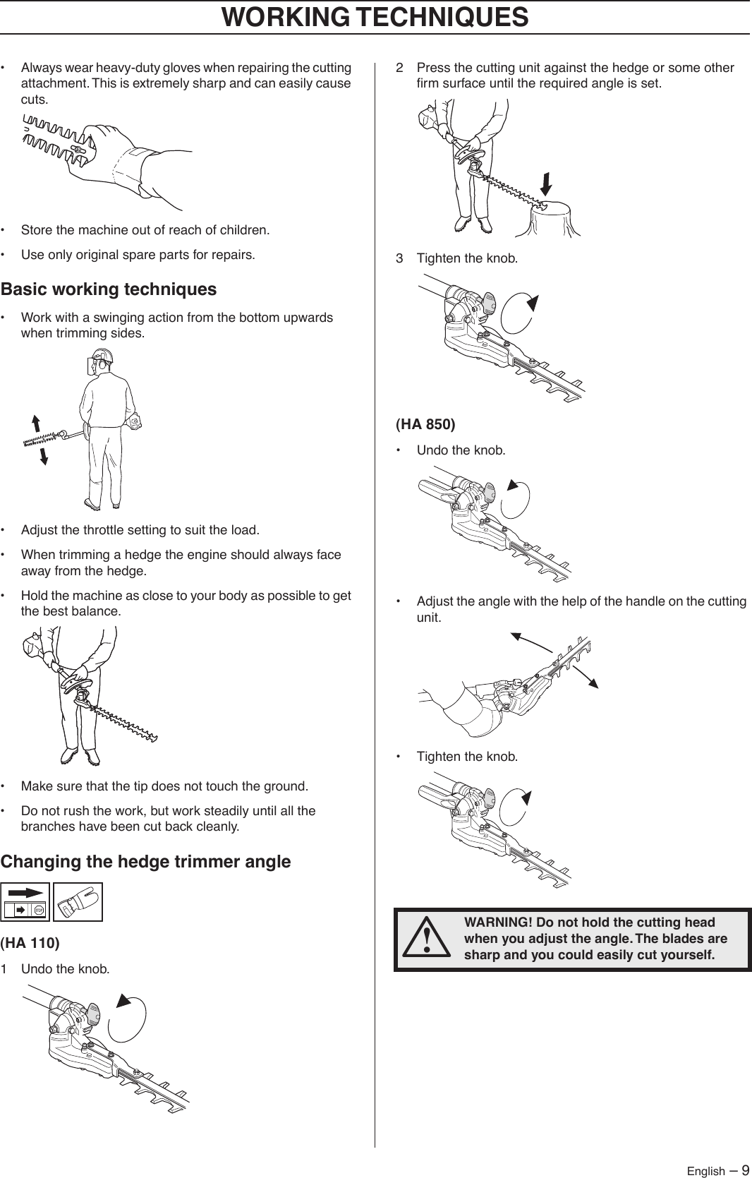 Page 9 of 11 - Husqvarna Husqvarna-Ha110-Ha850-Hedge-Trimmer-Attachment-2005-07-Owner-S-Manual OM, HA110, HA850, Hedge Trimmer Attachment, 2005-07