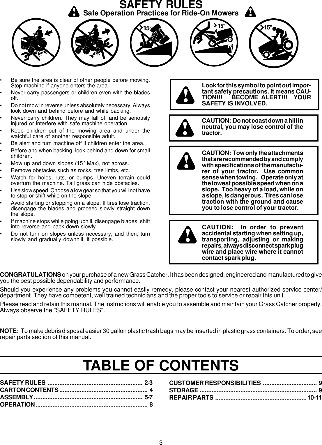 Page 3 of 11 - Husqvarna Husqvarna-Ltb48A-Users-Manual- OM, Grass Collector, Catcher, LTB48A, 2001-04, EN  Husqvarna-ltb48a-users-manual
