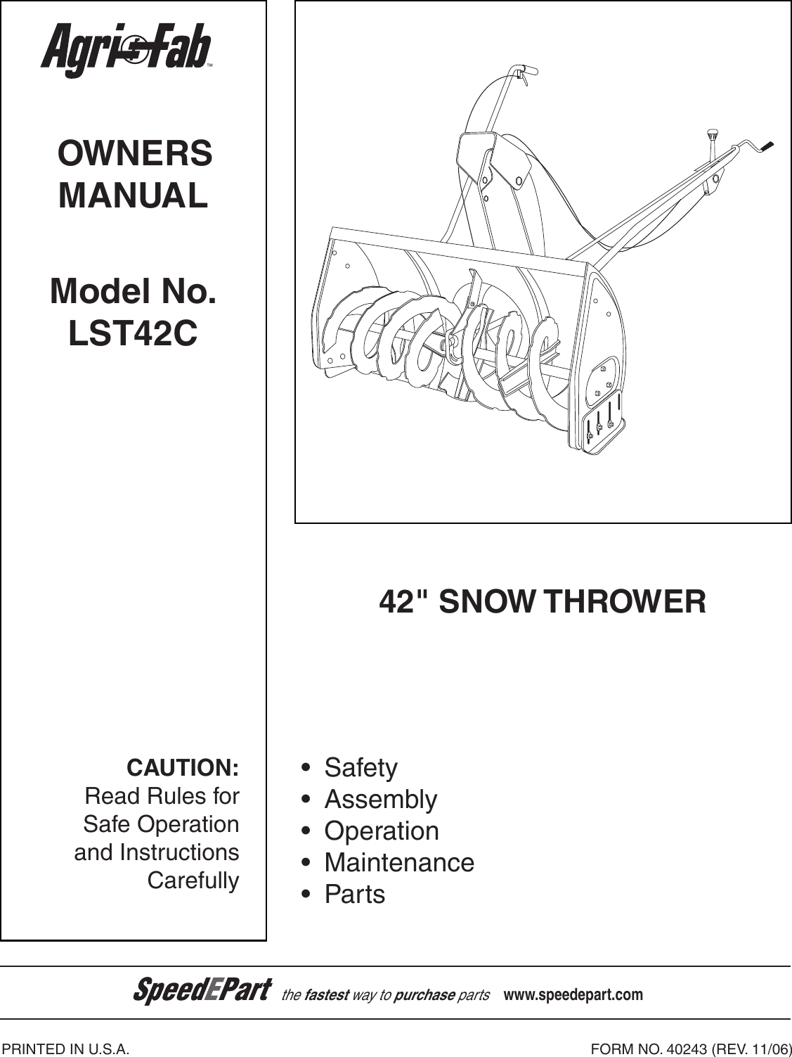 Page 2 of 11 - Husqvarna Husqvarna-Snow-Blower-Lst42C-Users-Manual- IPL, 42 Inch Two Stage Snow Thrower, 531 30 71-69, LST42C, 2008-01, Accessory (Ride Mower)  Husqvarna-snow-blower-lst42c-users-manual