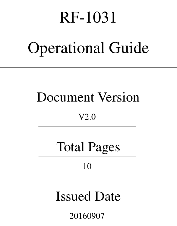                      RF-1031 Operational Guide    Document Version V2.0  Total Pages 10  Issued Date 20160907 