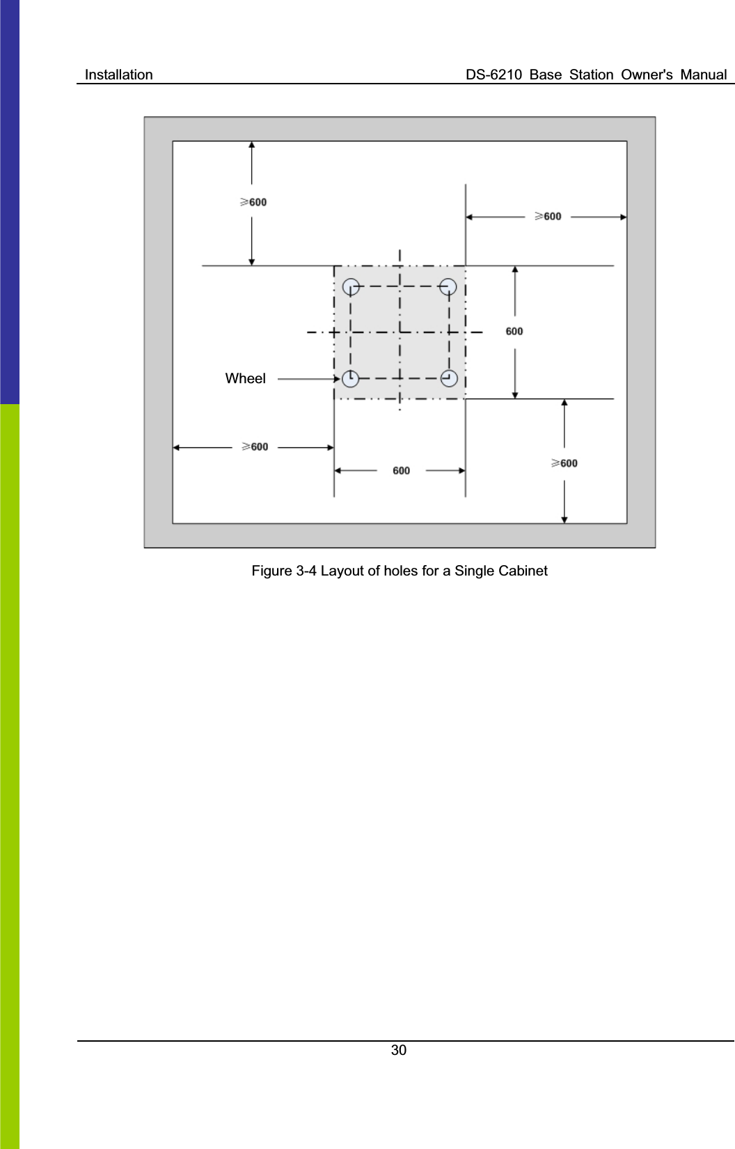 Installation  DS-6210  Base  Station  Owner&apos;s  Manual30Figure 3-4 Layout of holes for a Single Cabinet   Wheel