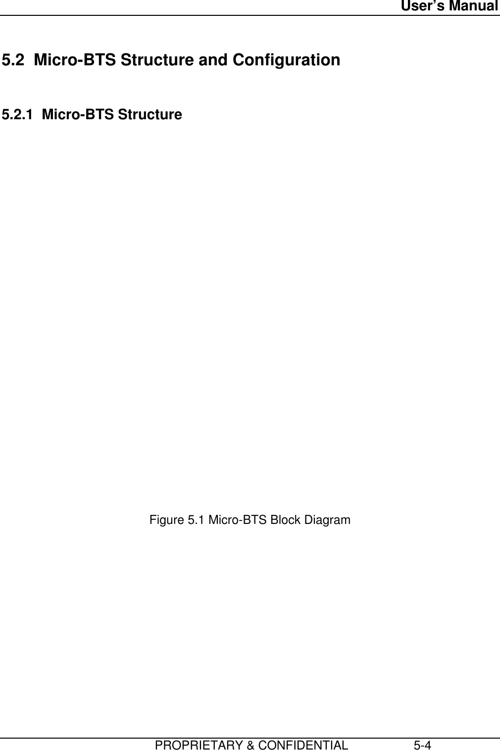 User’s Manual                         PROPRIETARY &amp; CONFIDENTIAL                   5-4 5.2  Micro-BTS Structure and Configuration  5.2.1  Micro-BTS Structure             Figure 5.1 Micro-BTS Block Diagram 