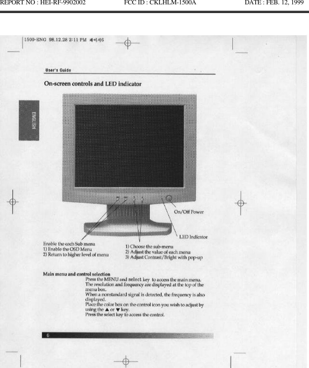 REPORT NO : HEI-RF-9902002            FCC ID : CKLHLM-1500A               DATE : FEB. 12, 1999