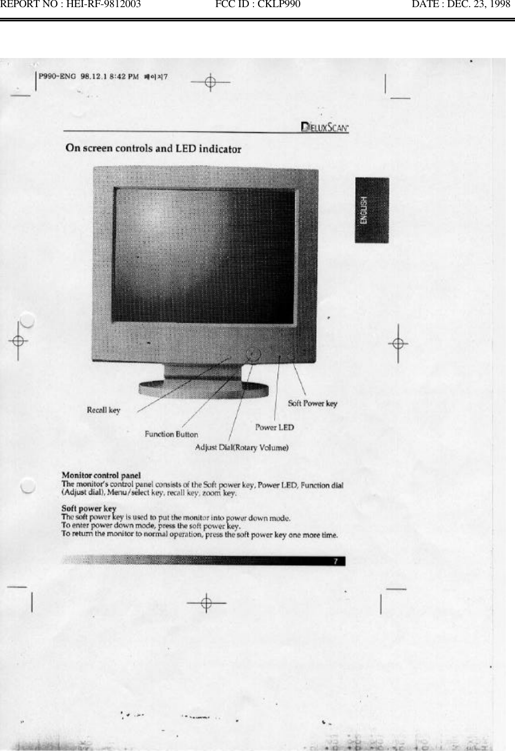 REPORT NO : HEI-RF-9812003              FCC ID : CKLP990                     DATE : DEC. 23, 1998