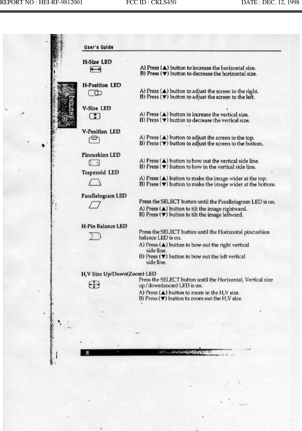 REPORT NO : HEI-RF-9812001              FCC ID : CKLS450                     DATE : DEC. 12, 1998