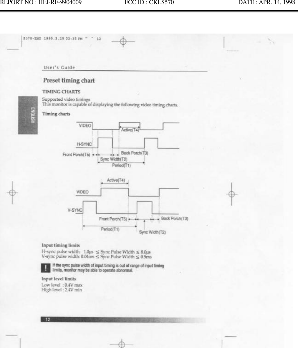 REPORT NO : HEI-RF-9904009              FCC ID : CKLS570                     DATE : APR. 14, 1998