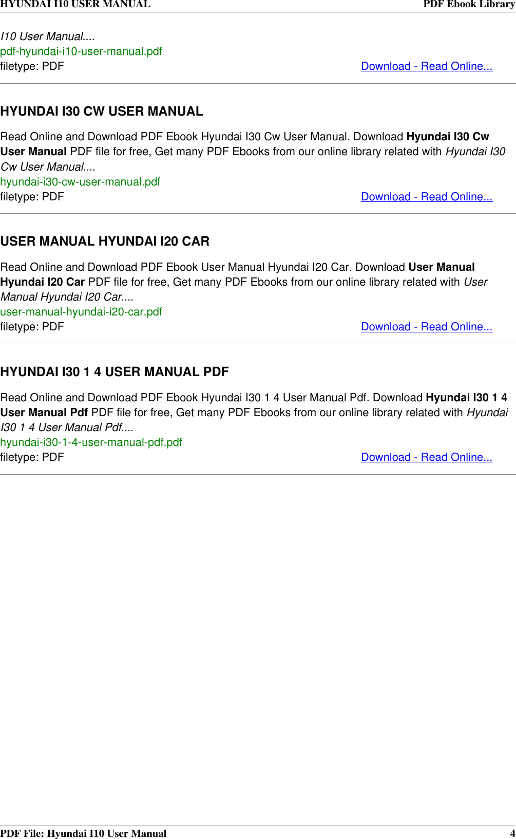 Page 4 of 4 - Hyundai I10 USER MANUAL  To The 4be803a3-a55b-4e01-ac81-2689fdf5ad93