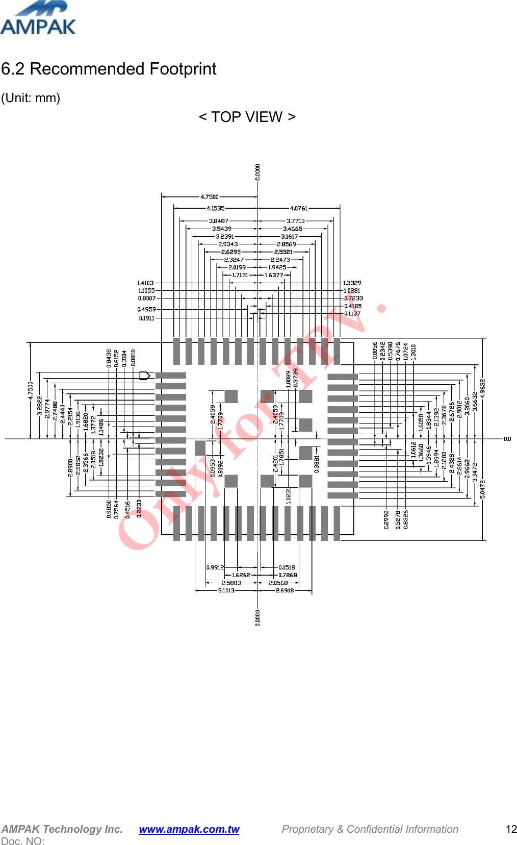  AMPAK Technology Inc.      www.ampak.com.tw        Proprietary &amp; Confidential Information       Doc. NO:   12 6.2 Recommended Footprint (Unit: mm)                           < TOP VIEW >               Only for TPV.