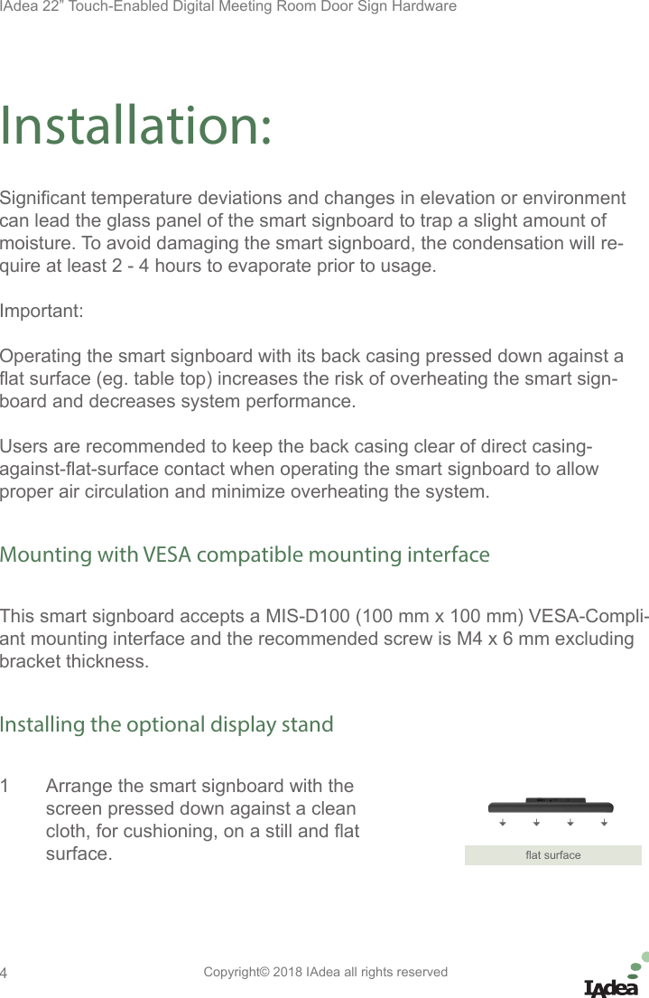 Page 4 of IAdea IAD18003 Smart Signboard User Manual