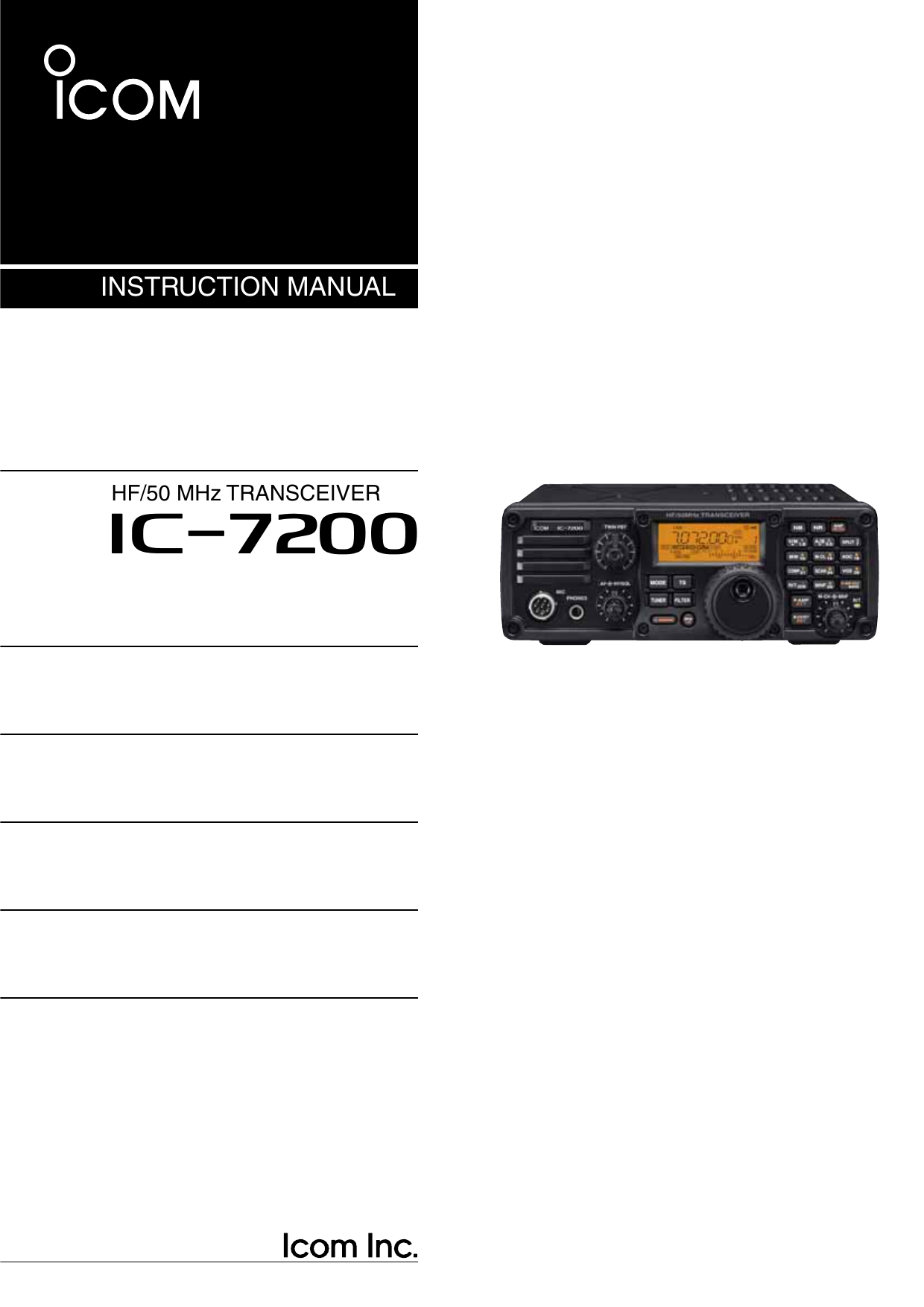 INSTRUCTION MANUALHF/50 MHz TRANSCEIVERi7200