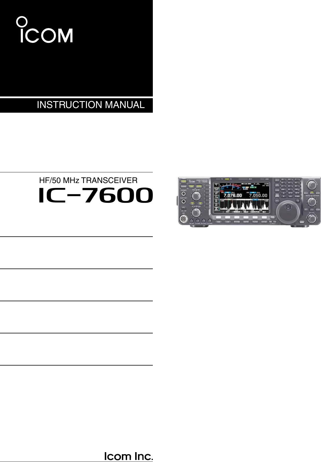 INSTRUCTION MANUALHF/50 MHz TRANSCEIVERi7600