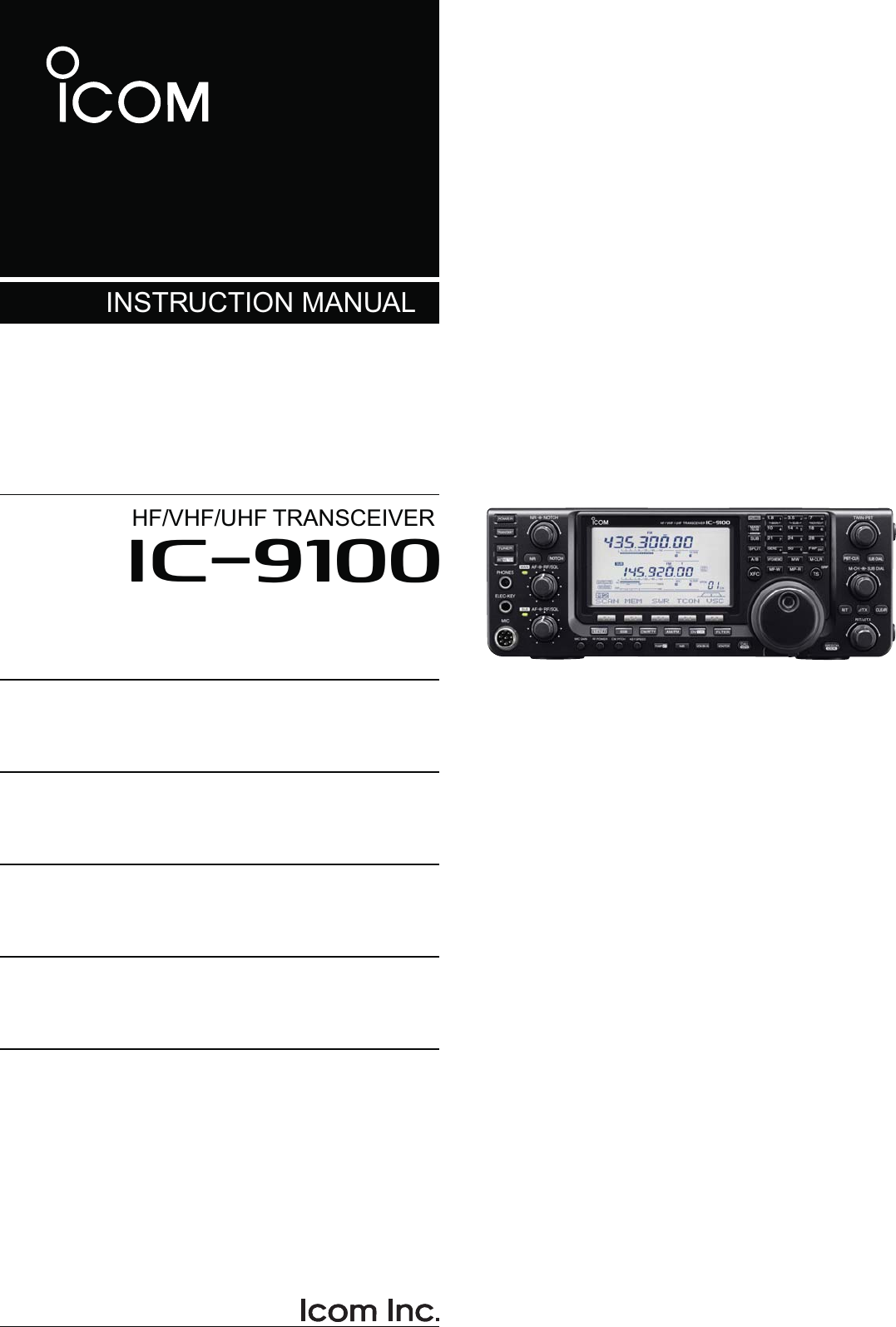 HF/VHF/UHF TRANSCEIVERi9100INSTRUCTION MANUAL