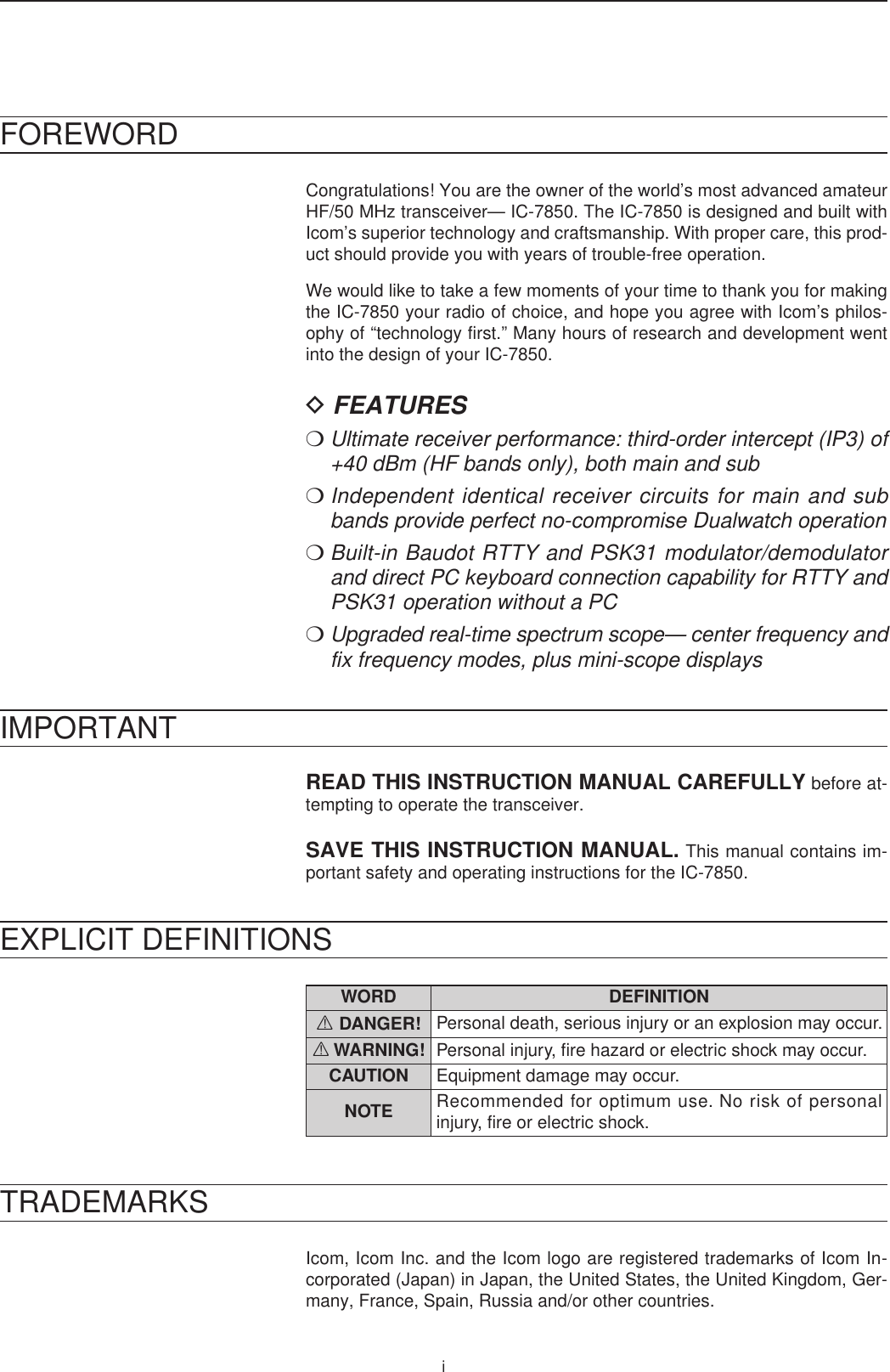 Page 2 of ICOM orporated 361500 HF/50 MHz Transceiver User Manual 