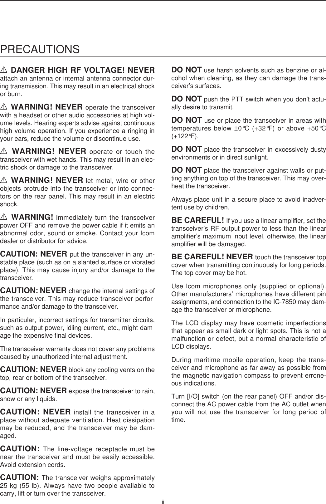 Page 3 of ICOM orporated 361500 HF/50 MHz Transceiver User Manual 