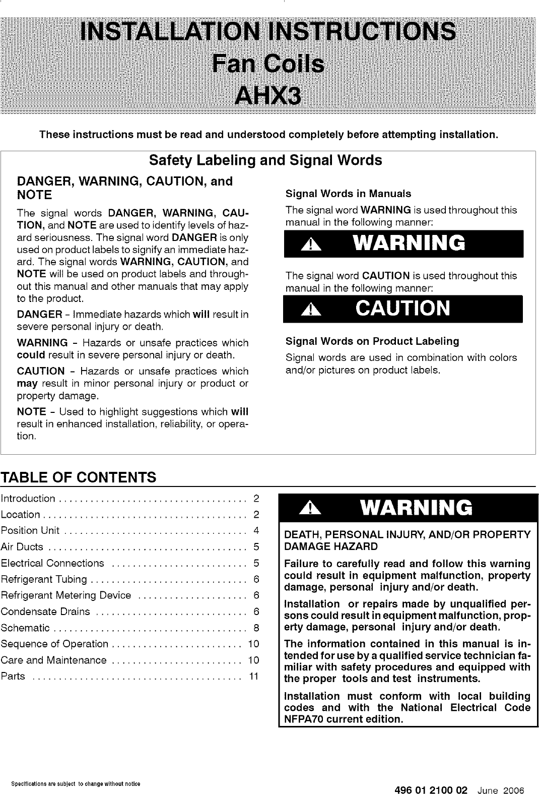 ICP AHX33600A1 User Manual FAN COIL Manuals And Guides L0611500