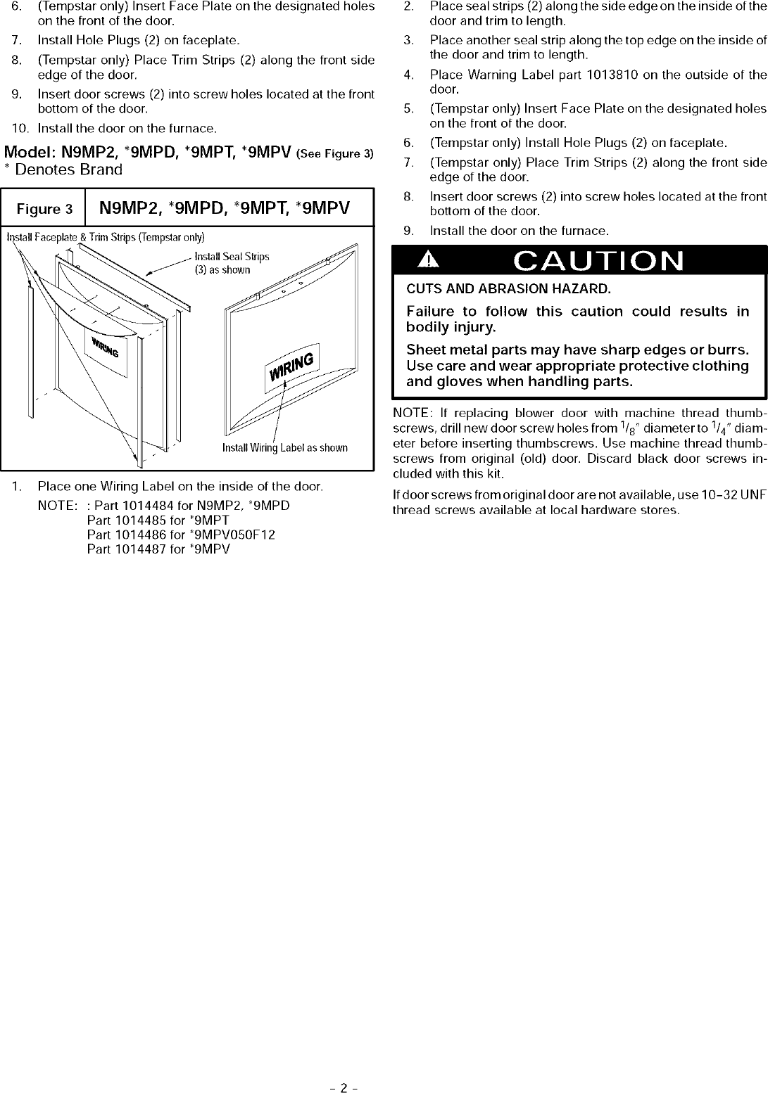 Page 2 of 2 - ICP C8DNL075B12A1 User Manual  80+ SINGLE STAGE GAS FURNACE - Manuals And Guides L0502516