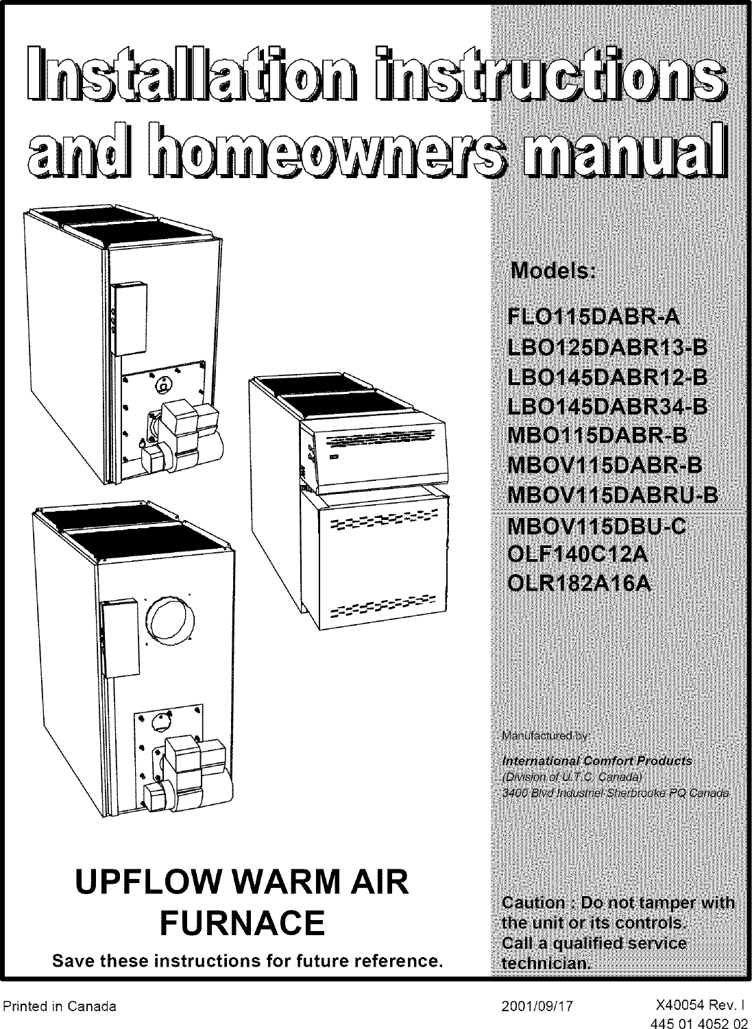 Icp Furnace Heater Oil Manual L0502544