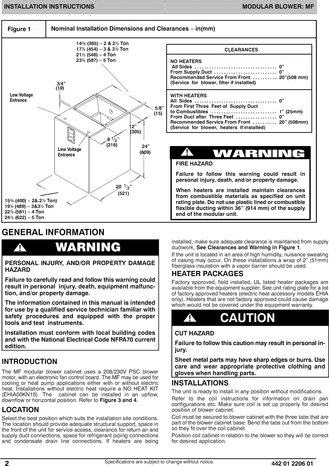 Page 2 of 12 - ICP  Air Handler (indoor Blower&evap) Manual L0909283