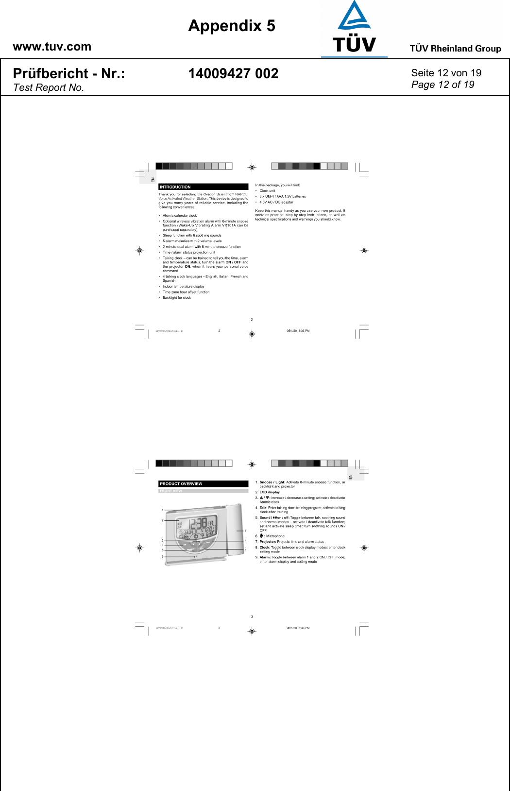    www.tuv.com  Appendix 5 Prüfbericht - Nr.: Test Report No. 14009427 002  Seite 12 von 19 Page 12 of 19   
