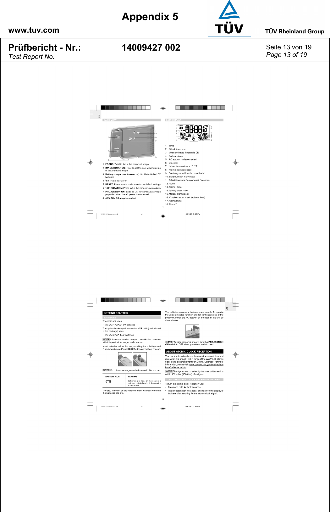    www.tuv.com  Appendix 5 Prüfbericht - Nr.: Test Report No. 14009427 002  Seite 13 von 19 Page 13 of 19   