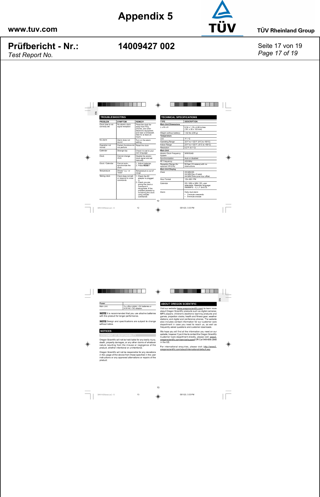    www.tuv.com  Appendix 5 Prüfbericht - Nr.: Test Report No. 14009427 002  Seite 17 von 19 Page 17 of 19   