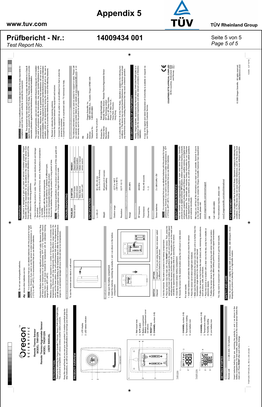    www.tuv.com  Appendix 5 Prüfbericht - Nr.: Test Report No. 14009434 001  Seite 5 von 5 Page 5 of 5     