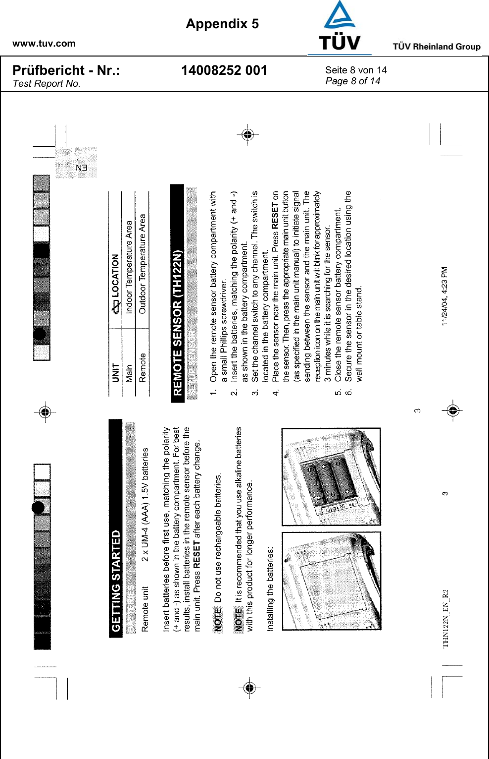    www.tuv.com  Appendix 5 Prüfbericht - Nr.: Test Report No. 14008252 001  Seite 8 von 14 Page 8 of 14   