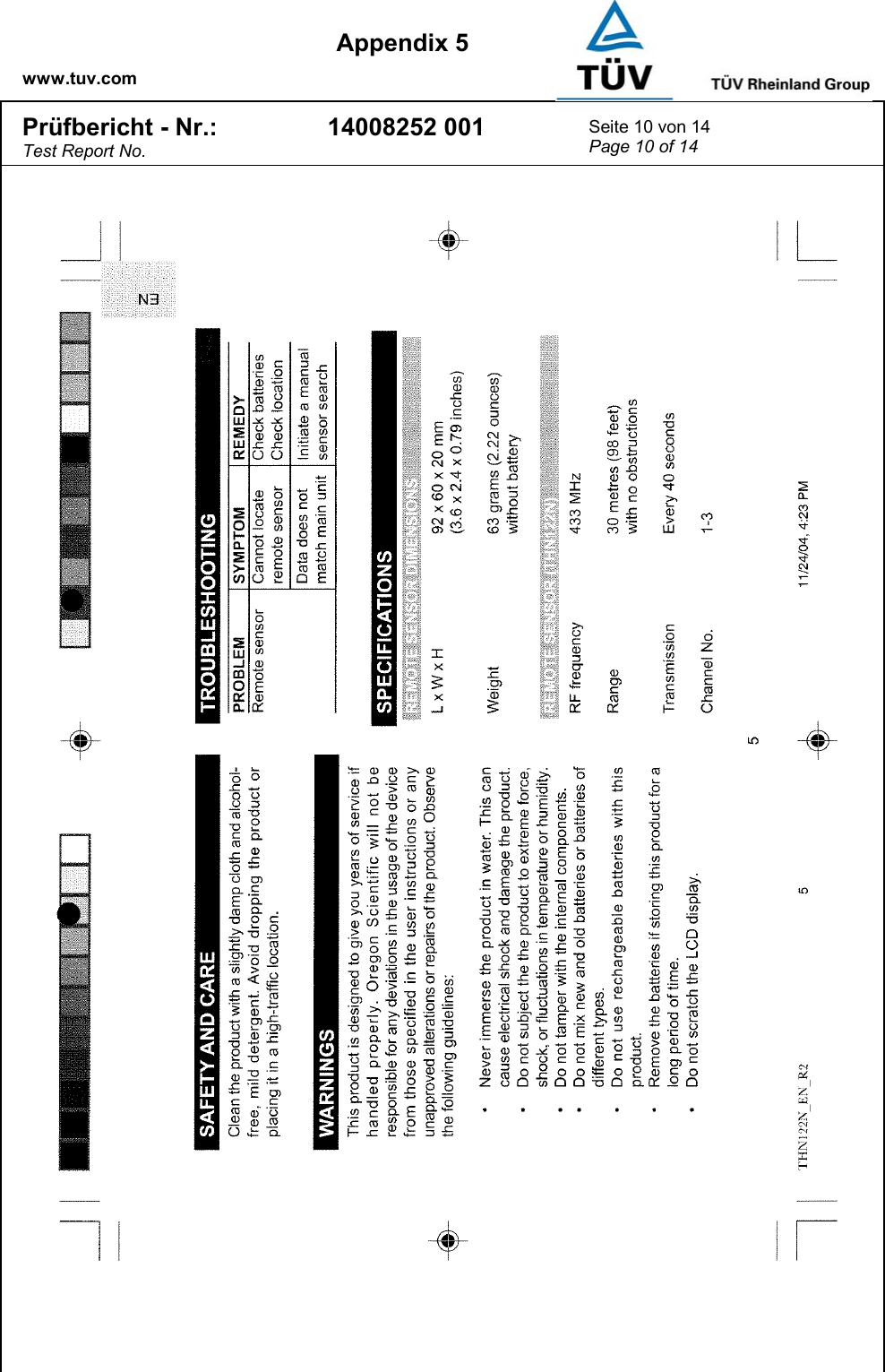    www.tuv.com  Appendix 5 Prüfbericht - Nr.: Test Report No. 14008252 001  Seite 10 von 14 Page 10 of 14   