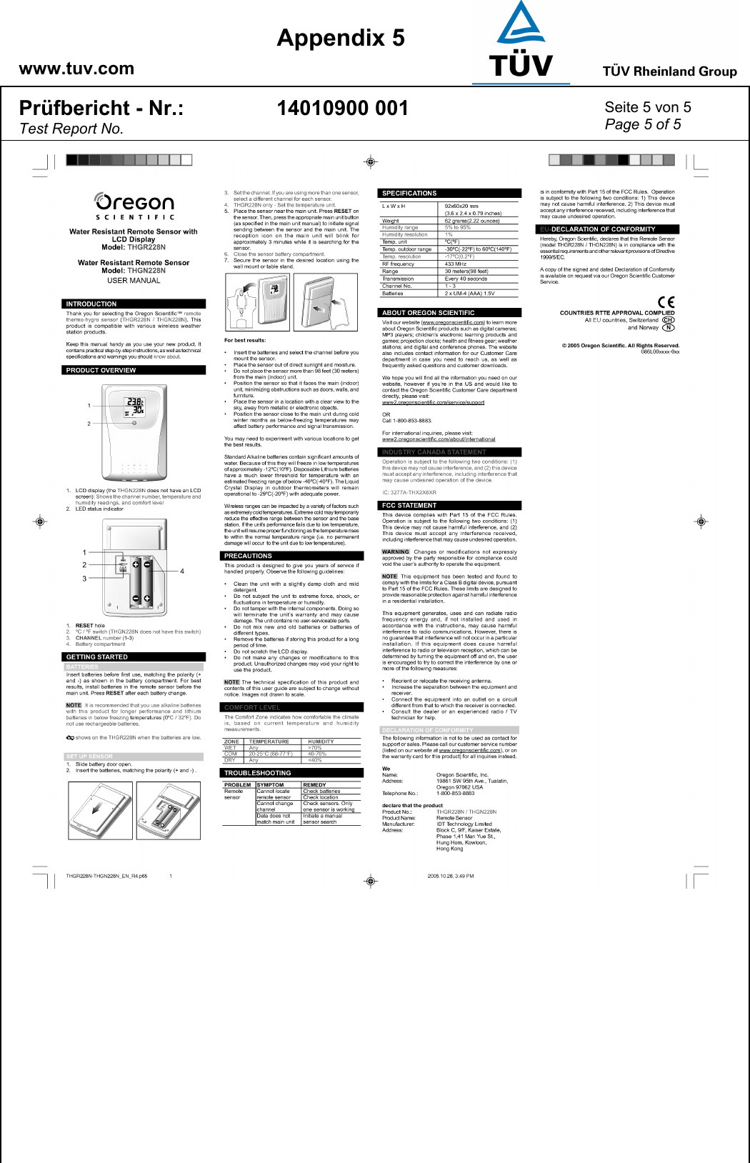    www.tuv.com  Appendix 5 Prüfbericht - Nr.: Test Report No. 14010900 001  Seite 5 von 5 Page 5 of 5    