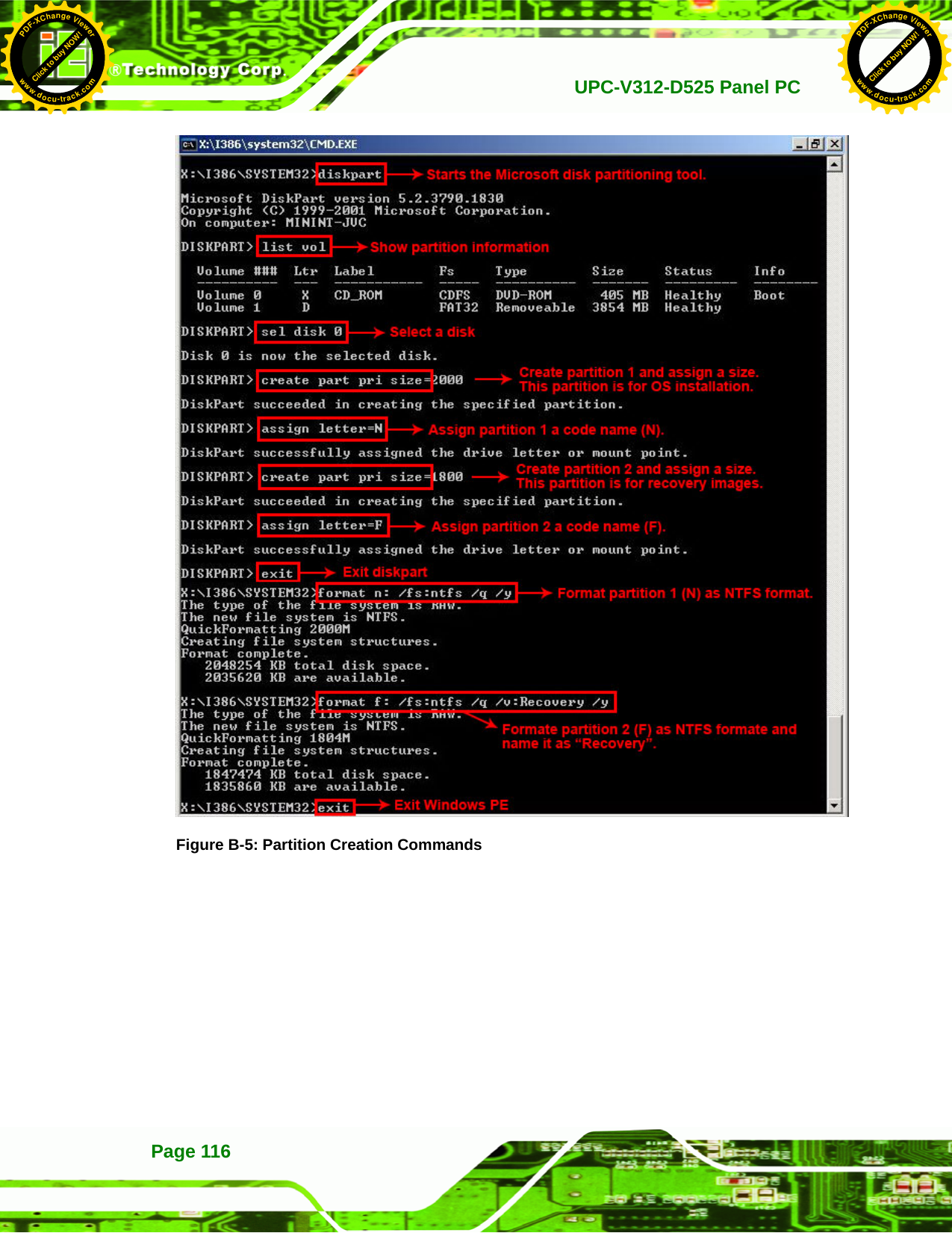   UPC-V312-D525 Panel PCPage 116  Figure B-5: Partition Creation Commands  Click to buy NOW!PDF-XChange Viewerwww.docu-track.comClick to buy NOW!PDF-XChange Viewerwww.docu-track.com