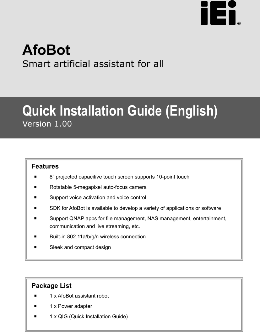 Page 1 of IEI Integration AFOBOT Smart Video Device User Manual ICE 9152 9102
