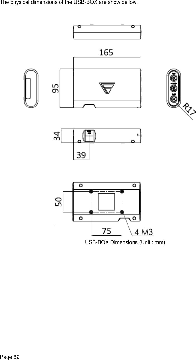    Page 82 The physical dimensions of the USB-BOX are show bellow.    USB-BOX Dimensions (Unit : mm)  