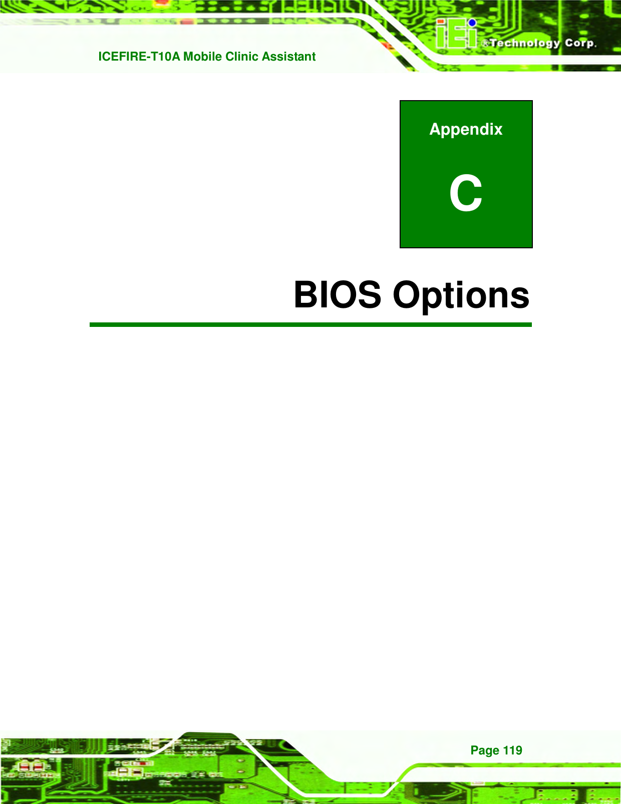   ICEFIRE-T10A Mobile Clinic Assistant Page 119 Appendix C C BIOS Options 