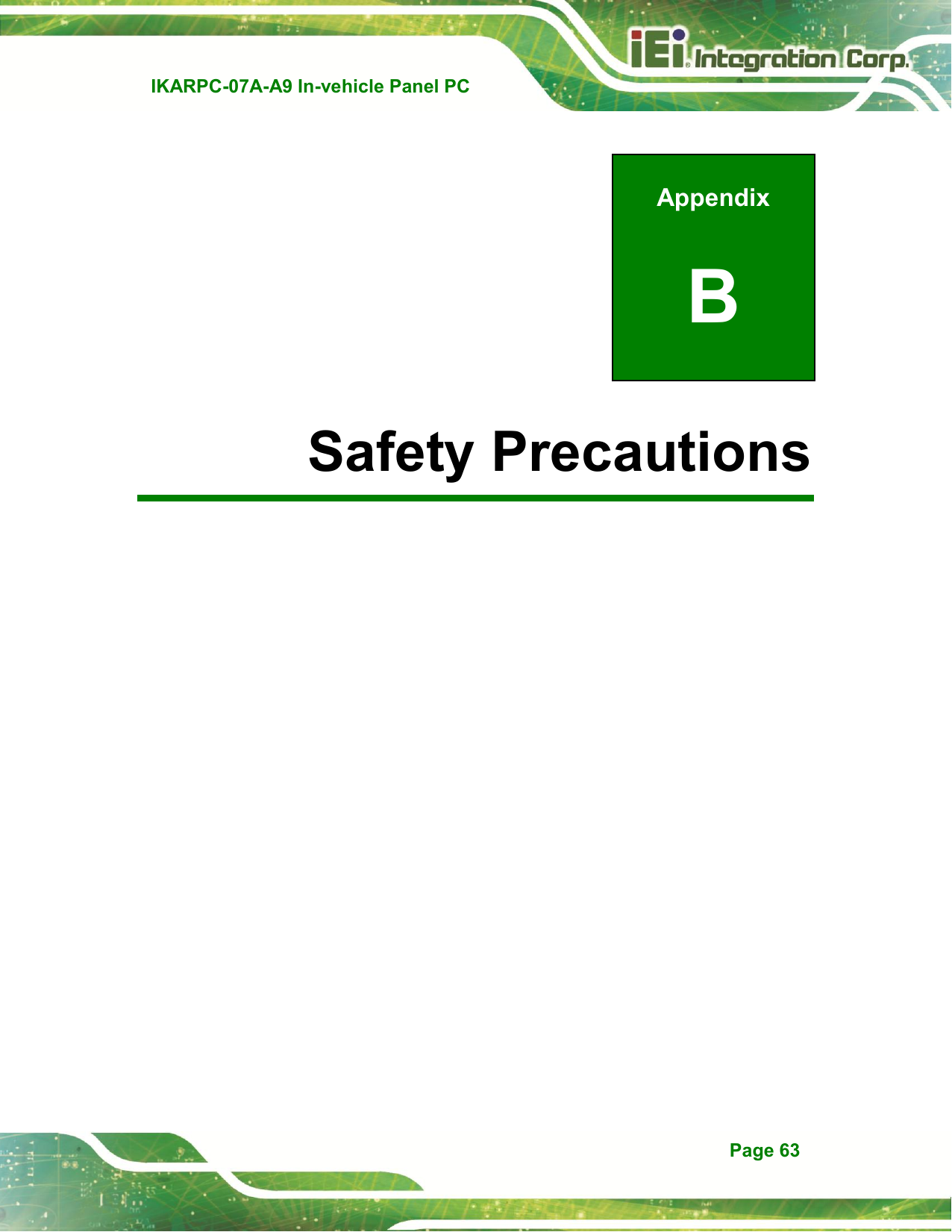   IKARPC-07A-A9 In-vehicle Panel PC  Page 63 Appendix B B Safety Precautions 
