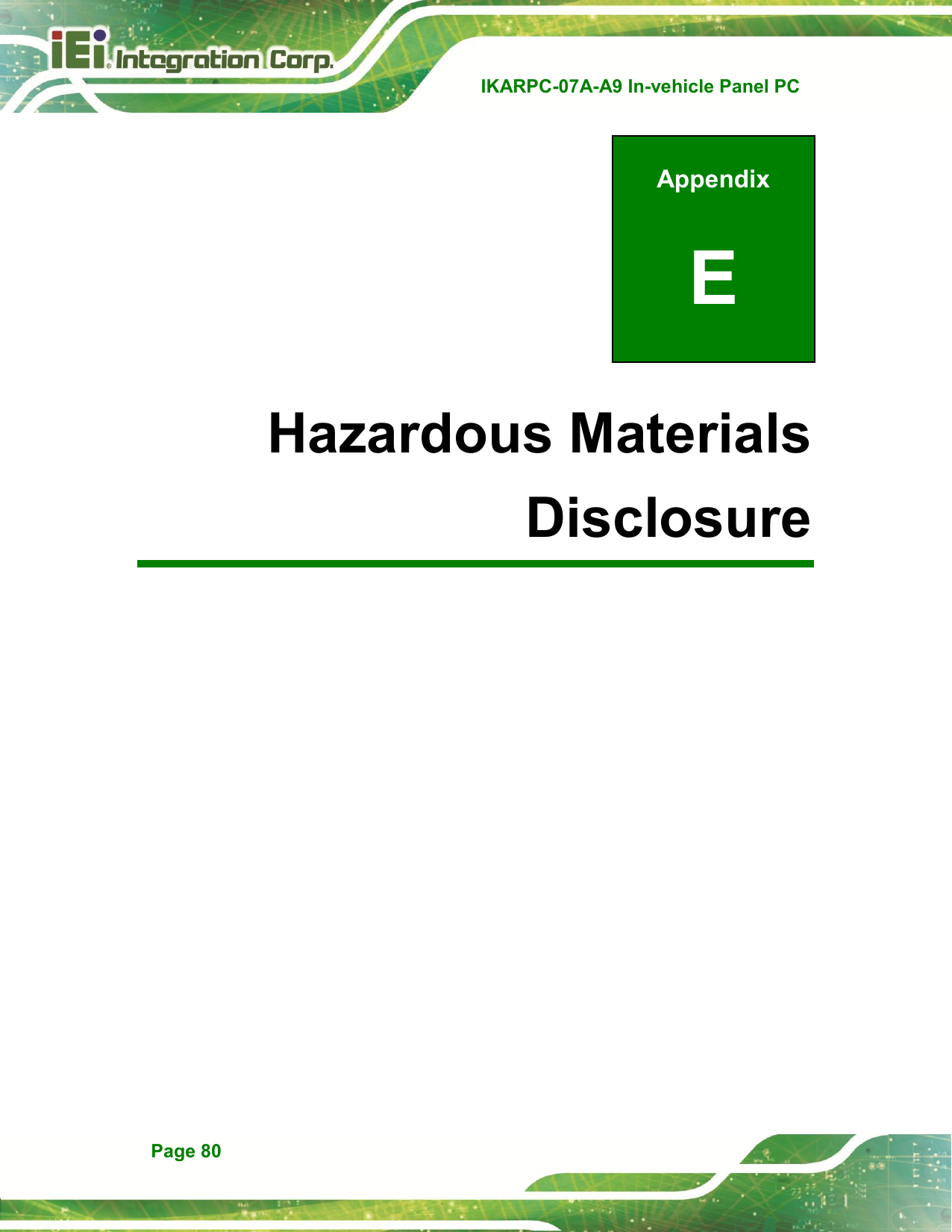   IKARPC-07A-A9 In-vehicle Panel PC  Page 80 Appendix E E Hazardous Materials Disclosure 