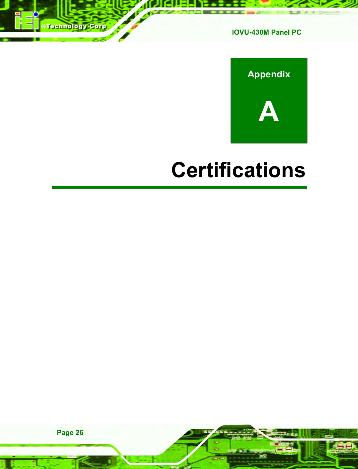   IOVU-430M Panel PC Page 26 Appendix A A Certifications 