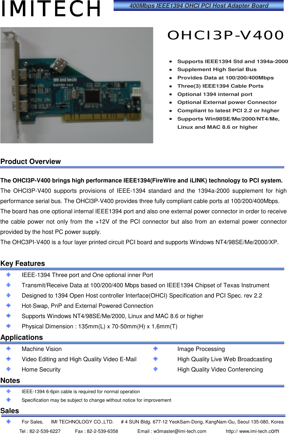 imi-technology-ohci3p-v400-ieee-1394-pci-card-user-manual