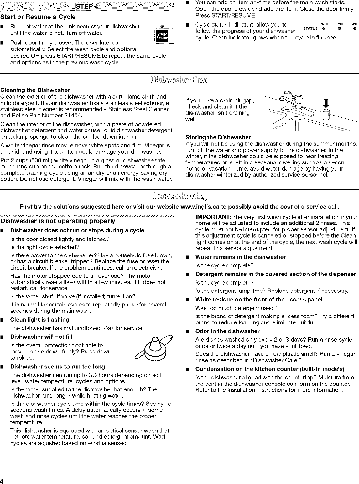 Page 4 of 6 - INGLIS  Dishwasher Manual L0807224