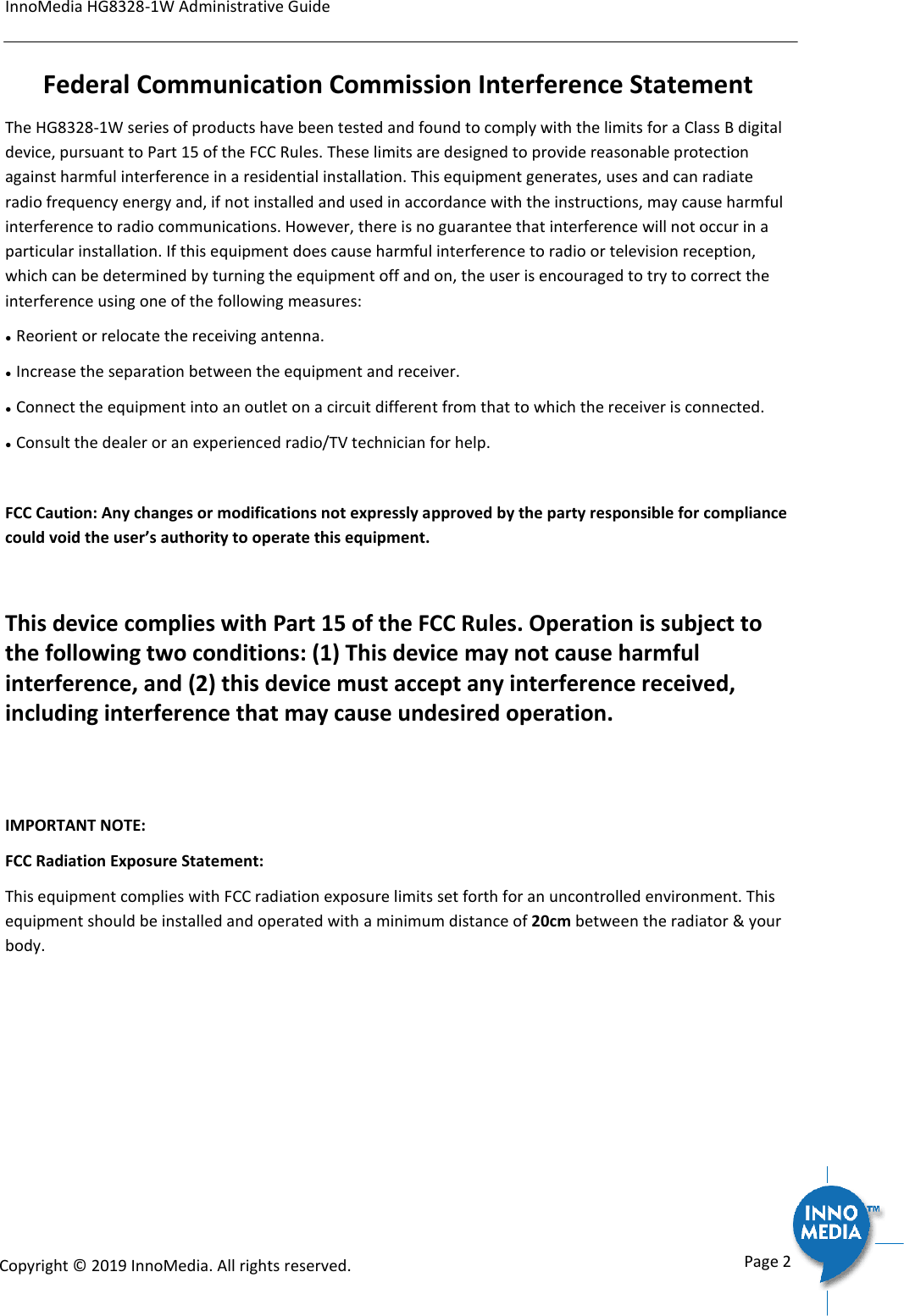 Page 2 of INNOMEDIA TECHNOLOGY HG-W-B03-0001 Smart Speakerphone User Manual